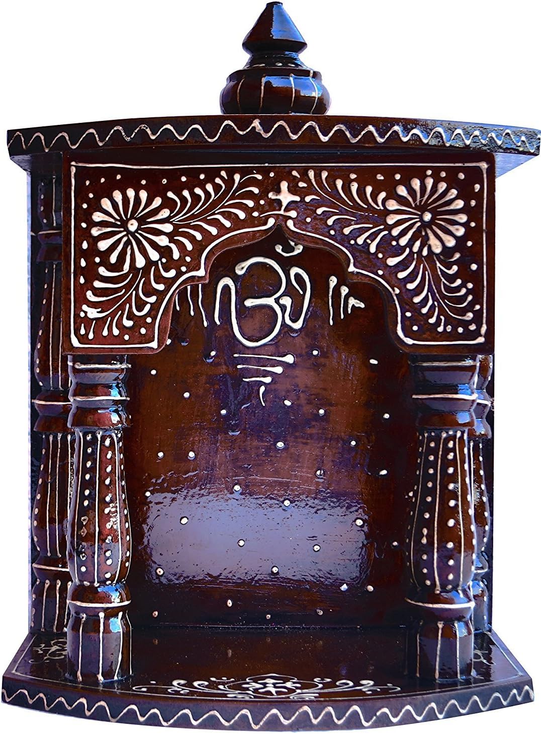 J M JEWELSHindu Religious Temple Made with Wood & MDF, Hand Painted with Emboss Cone Work with Om Symbol, A Auspicious and Religious Décor and Handicraft & Religious Art