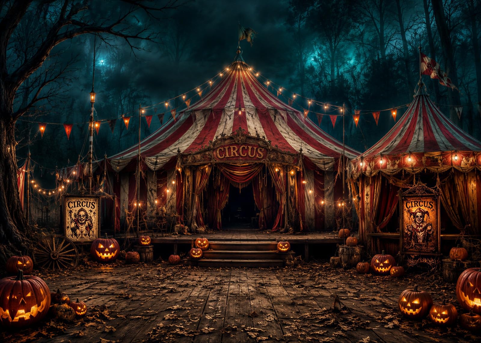 17x10FT (5.2x3m) Circo Abbandonato Halloween Sfondo Fotografico