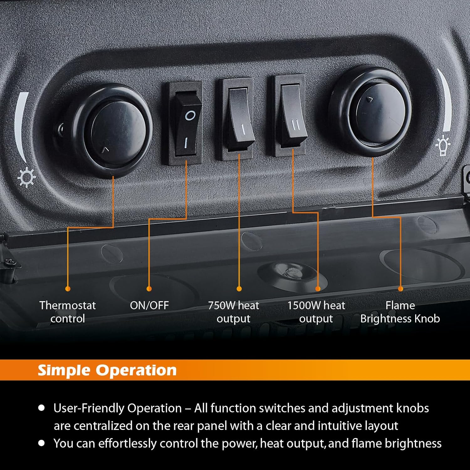 Freestanding Electric Fireplace Stove Heater, 1500W with Realistic 3D LED Flame Effect, Adjustable Brightness & Thermostat, 2 Heat Settings, Overheat Protection, for Home Indoor Use