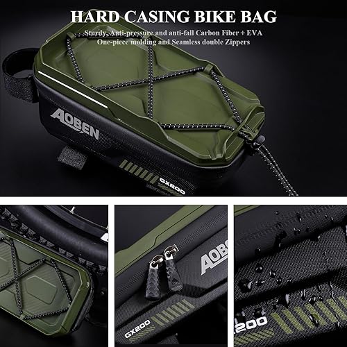 Miniatura 4 de Aoben Bolsa de marco frontal para teléfono de bicicleta de montaña, bicicleta de carretera, carcasa rígida de EVA, soporte de teléfono para