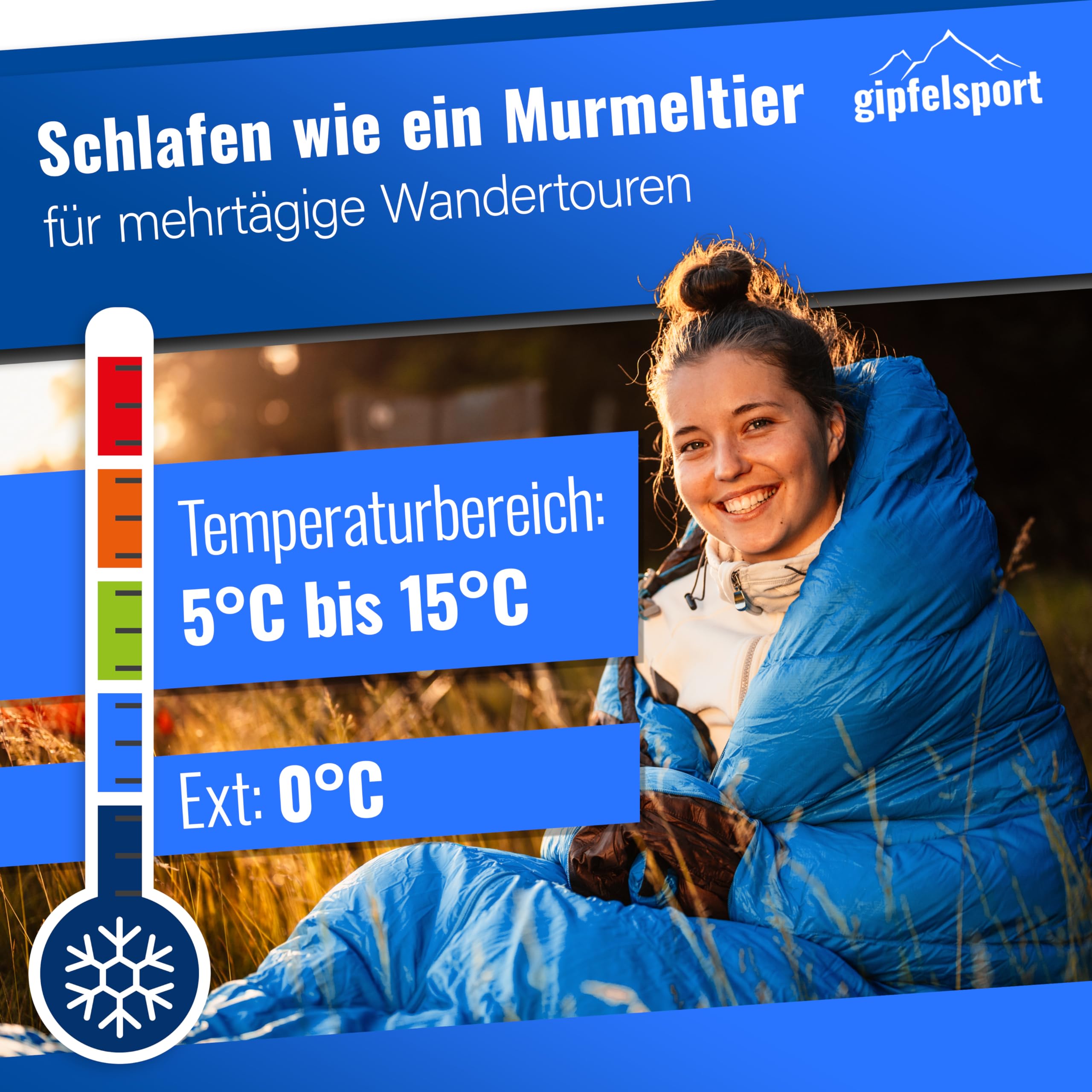 gipfelsport Saco de Dormir - Saco de Dormir Rectangular de Exterior para Adultos y Niños | para Invierno, Otoño y Primavera