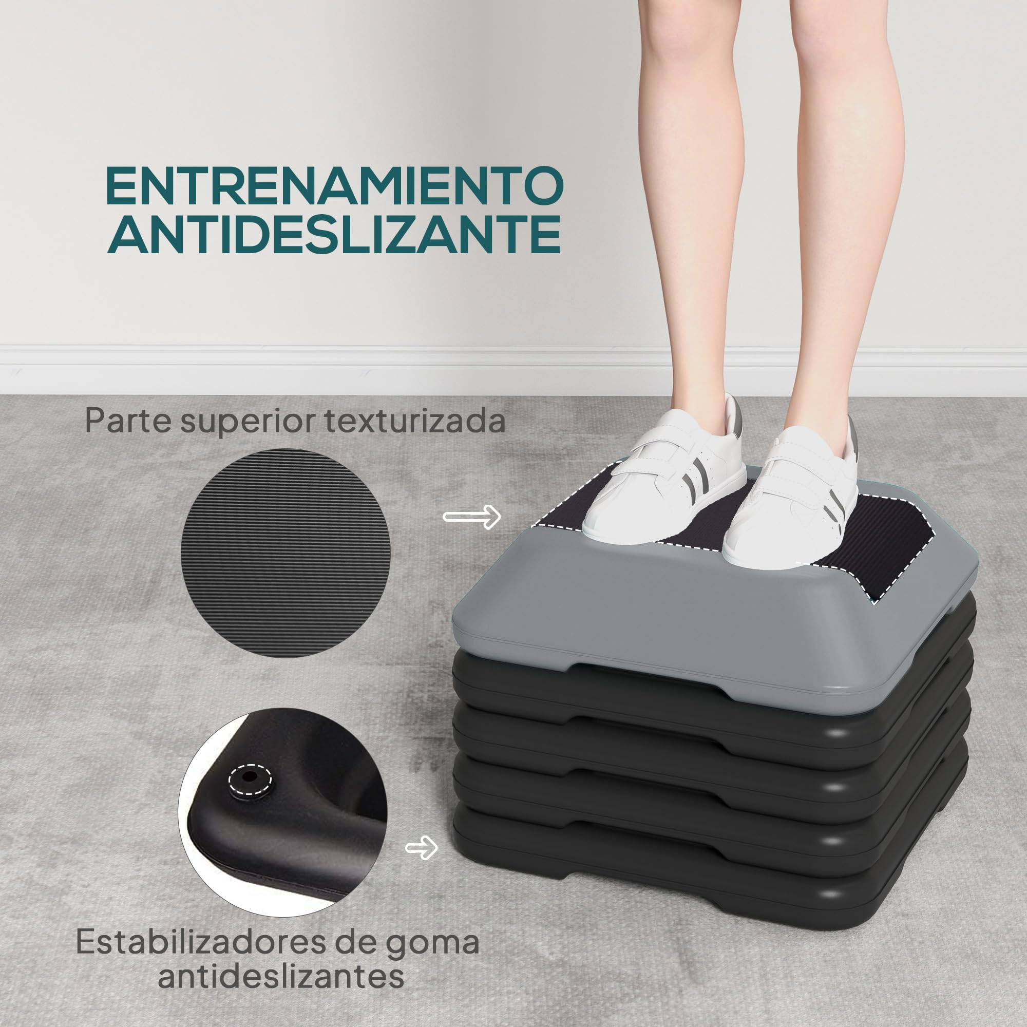 SPORTNOW Step Aerobic Stepper Antiscivolo Altezza Regolabile 10-30 cm Carico 150 kg Allenamento Casa Palestra