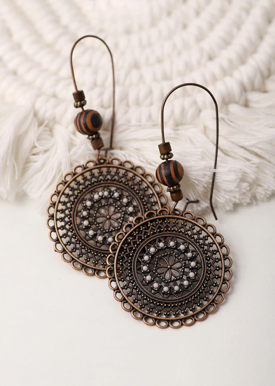 MINACHI Bohemian Round Flower Drop Dangle Earrings, Boho Ethnic Jewelry Gifts for Women - Image 4