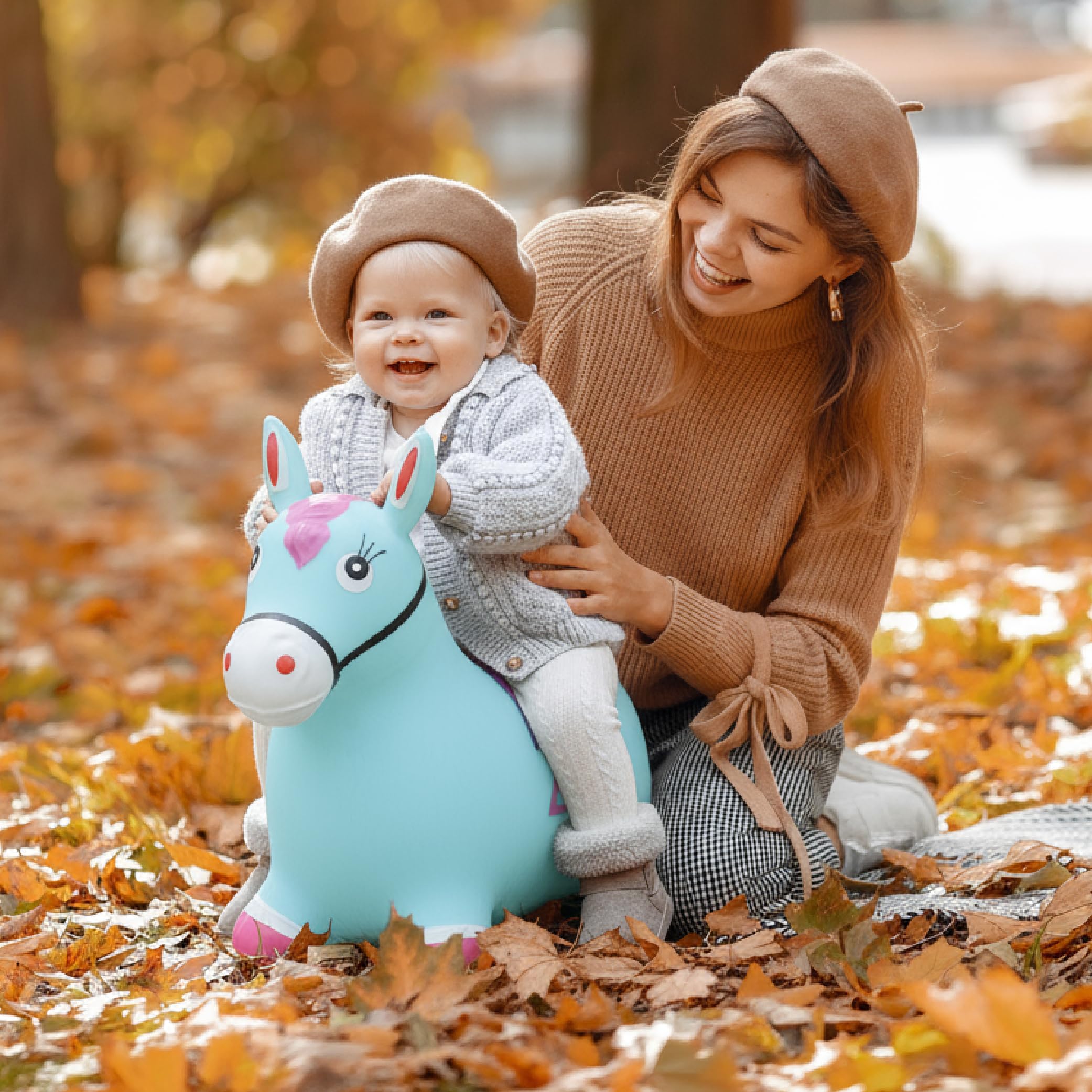 Sun Baby Animale gonfiabile che salta, giocattolo di 1 anno, saltarello per bambini, design ergonomico, cavallo giocattolo, pompa manuale inclusa (Cavallo blu)