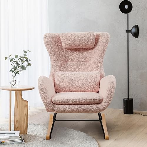 SoarFlash Mecedora de terciopelo de peluche, mecedora tapizada con asiento acolchado y respaldo alto, cómoda mecedora para guardería, sala de estar,