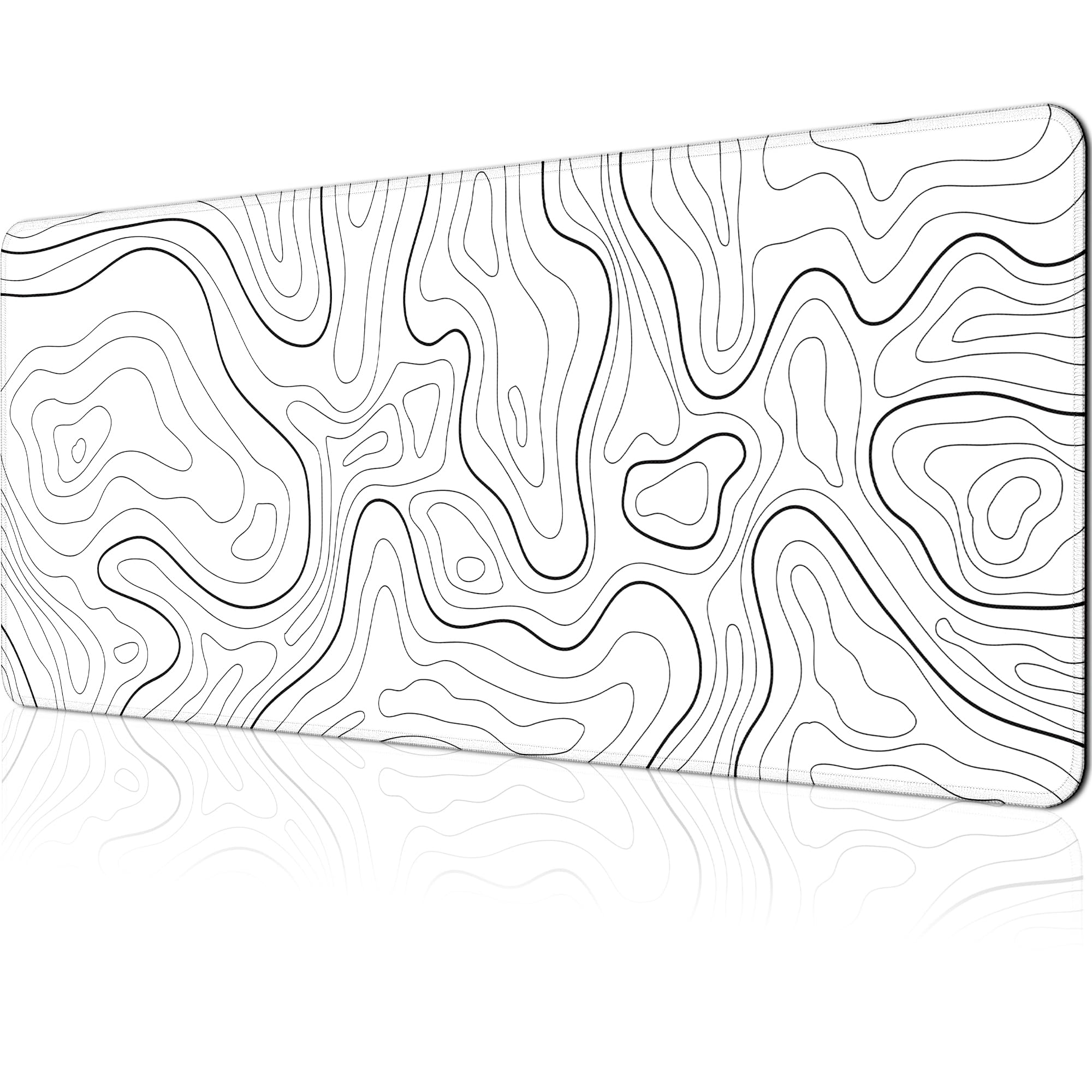 Large Gaming Mousepad XL Minimalist Topographic Map Desk Mat - 31.5x11.8 in Extended Big White Mouse Pad Waterproof with Non-Slip Base and Stitched Edges
