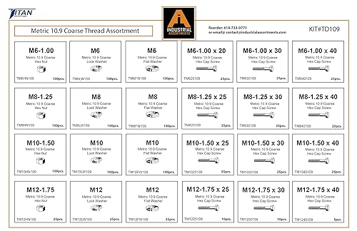 Miniatura 3 de Surtido de 1275 piezas métricas de 10.9 tornillos de rosca gruesa- Tornillos hexagonales, tuercas hexagonales, arandelas planas y arandelas de