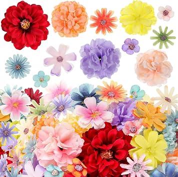 Cindeer 100 Pcs Fake Flower Heads for Crafts Mini Flower Heads Faux Rose Artificial Daisy Blossom Decorative Flowers for Home Bride Bridesmaid Wedding Centerpieces, 2-7 cmMulticolor