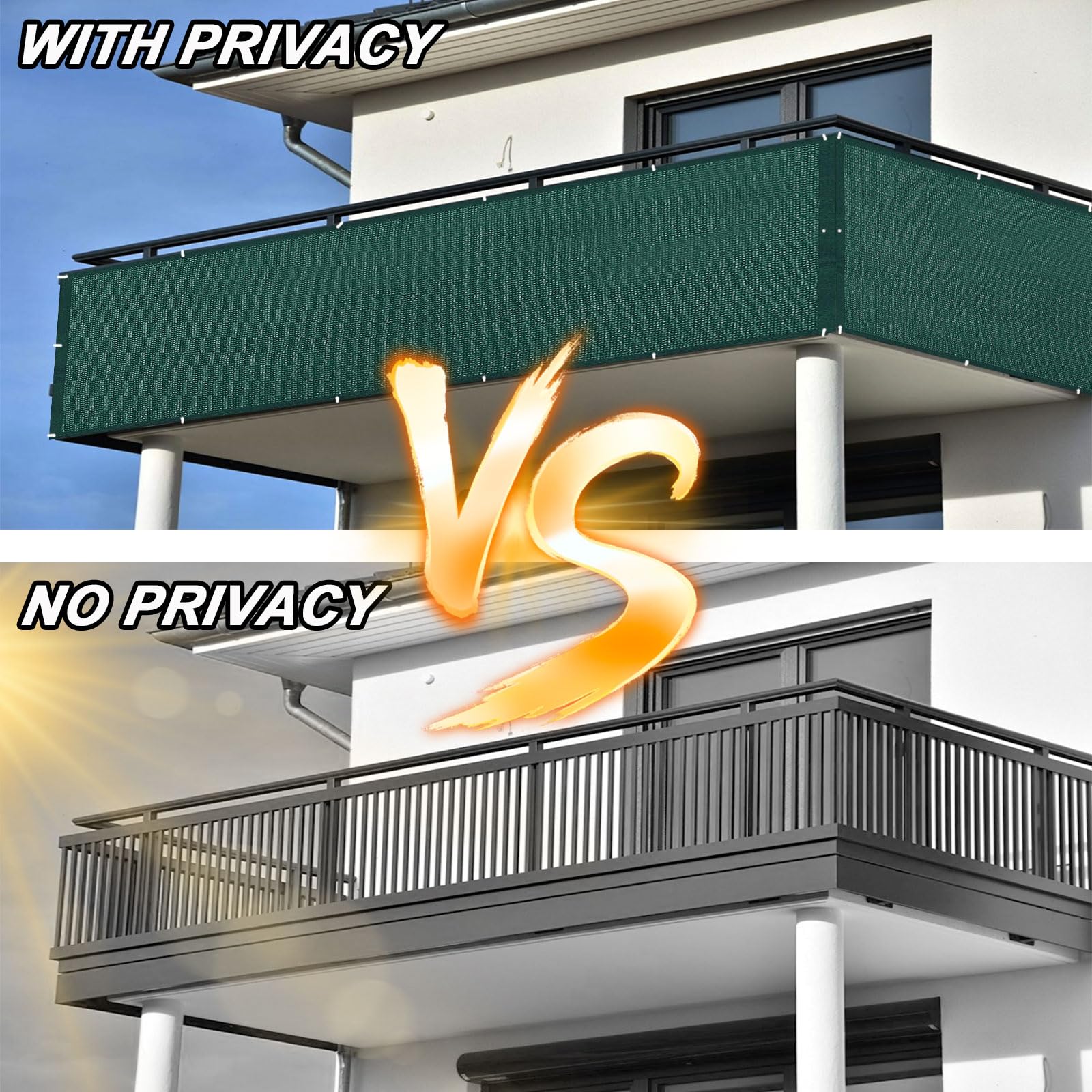 Pantalla Privacidad Balcón 105 x 700 cm Protección UV, Prueba de Viento, Transpirable Malla Sombreo con Ataduras de Cables Protección de Privacidad para Jardín Exterior, Verde