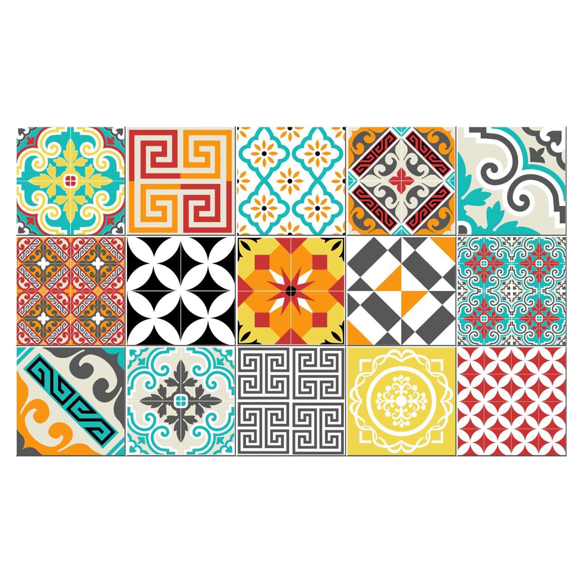 Tapis Vinyle pour le sol en PVC - Antidérapant - Protection pour le Sol - Inspiration Carreaux de Ciment - Lavable à la main - Epaisseur 2,2 mm - 60 cm x 100 cm - Tapis de sol Multicolore