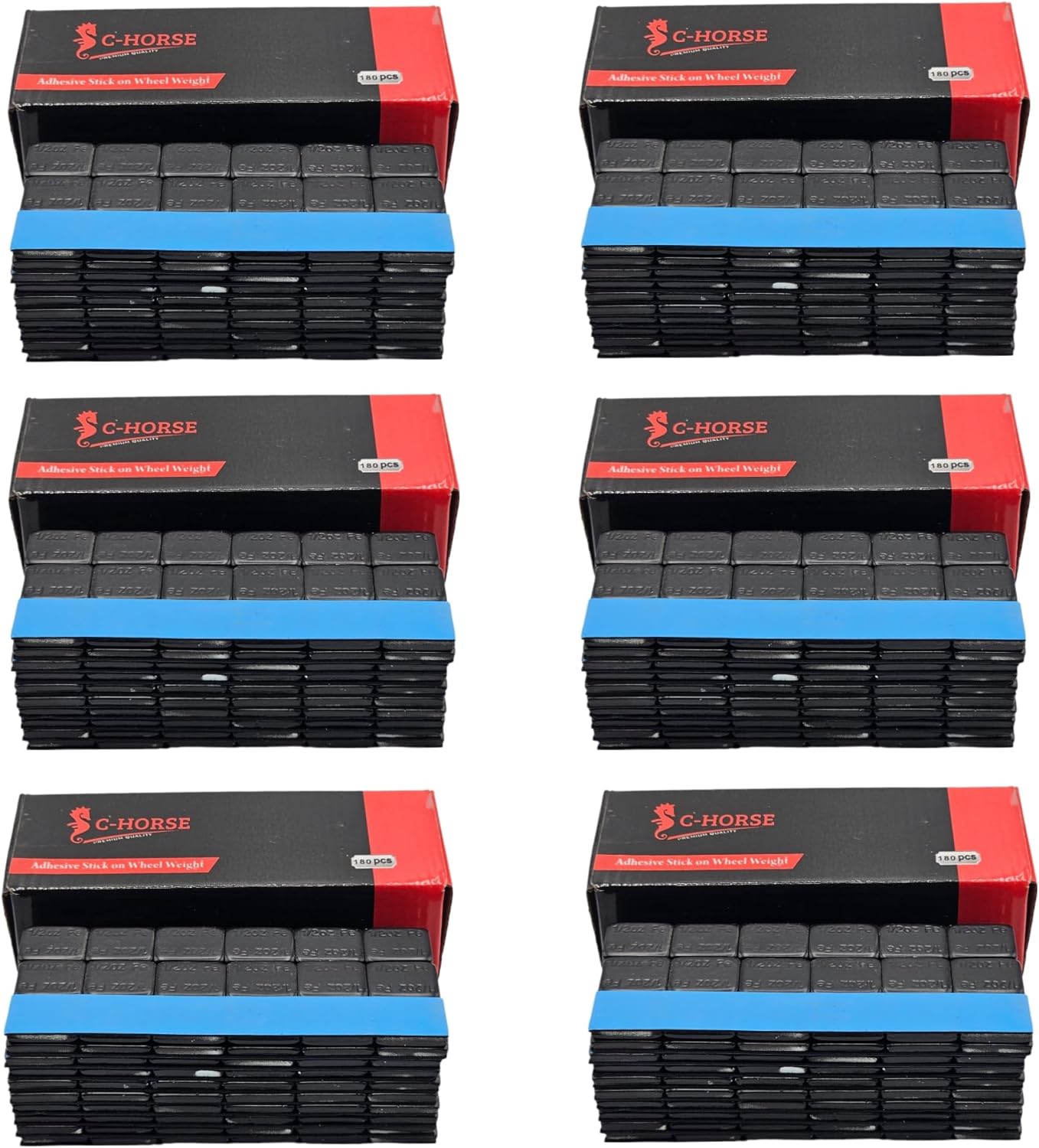 C-HORSE 1080 Pcs, 0.50 oz 1/2 oz, Zinc Adhesive Stick On Wheel Weights, Blue Adhesive Easy Peel Tape (0.50 Oz, Zinc, 6 Boxes, 1080 Pcs) Wheel Weights Stick On Wheels