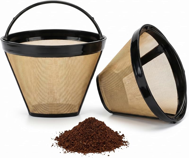2 Pcs #4 Cone Reusable Coffee Filters, Stainless Steel Mesh Permanent Filters for Ninja Cuisinart Coffee Makers