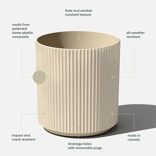 Miniatura 2 de Veradek Macetas redondas Demi para uso en interiores y exteriores, hechas de mezcla de plástico y concreto con agujeros de drenaje, perfectas para