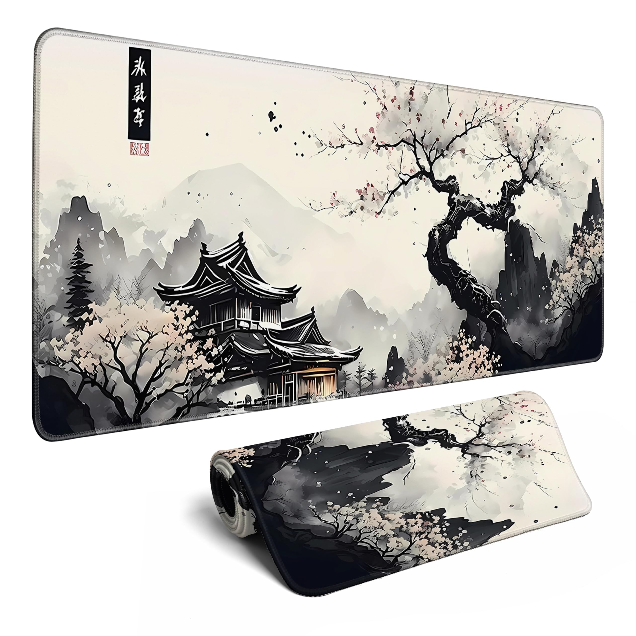 Japanese Desk Mat Cherry Blossom Large Mouse Pad Gaming Mousepad Extended XL Keyboard Mat Computer Laptop Mouse Desktop Mat 31.5 X 11.8 Desk Decor