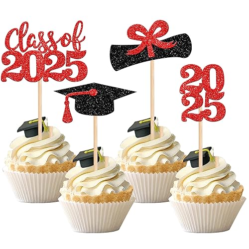 Miniatura 30 de 36 piezas con purpurina 2025 temática de graduación 2025 para cupcakes para diploma de clase de 2025, para graduación de clase de 2025, suministros