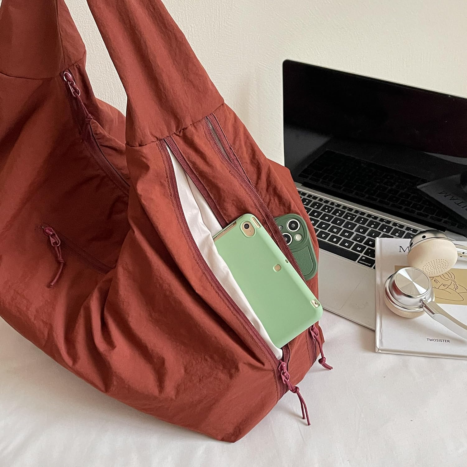 Women Solid Color Slouchy Tote Bag Large Capacity Shoulder Purse Versatile Underarm Bag Hobo Bag Travel Vacation - Image 7