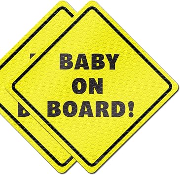 Baby On Board Signs for Cars - Reflective Magnet Sign for Bumper - 2 Pack, 5.5 by 5.5 - Magnetic Sticker Safety Signs, Accessories for Baby in Cars
