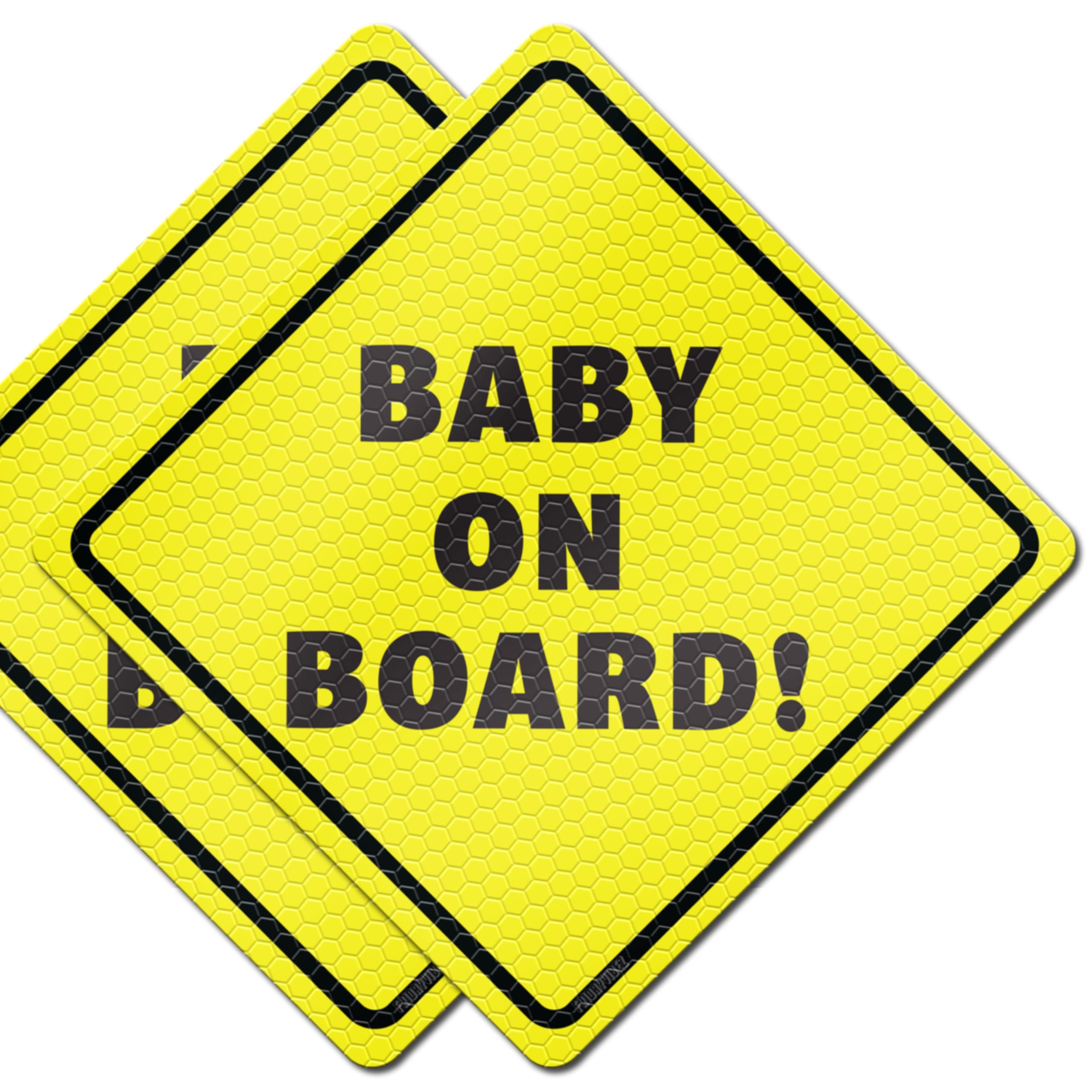 Baby On Board MAGNET for Car - Essential Magnetic Sticker Sign for Bumper - 2 Pack, 5.5” by 5.5” - Bright Yellow and Reflective - Best Safety Signs, Accessories for Baby in Cars