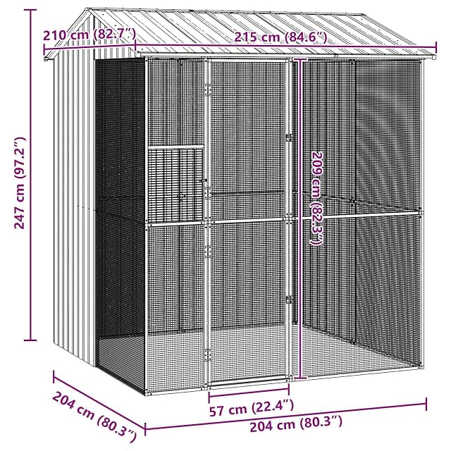 Foto 3 de 8 de vidaXL Jaula para Aves Gris 215 x 210 x 247 cm Acero Galvanizado