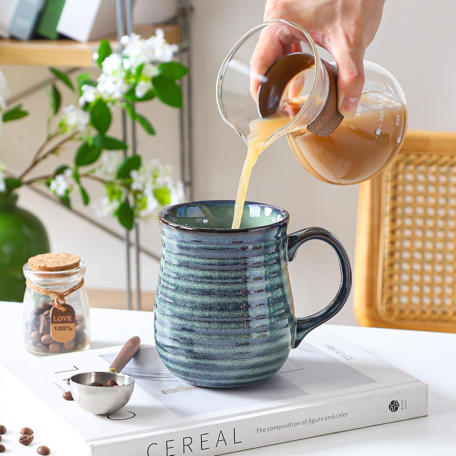 23 oz Large Ceramic Coffee Mugs, Handmade Cup with Large Handle, Big Tea and Coffee Cups for Office and Home, Microwave and Dishwasher Safe (Blue Green) - Image 3