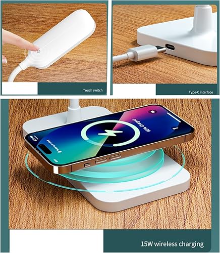 Miniatura 4 de 2 lámparas LED de escritorio, lámpara de mesa, luz de noche para el hogar, 3 modos de iluminación, carga rápida inalámbrica, control táctil de luz