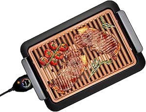Gotham Steel Indoor Smokeless Grill Electric Grill Ultra Nonstick Electric Grill Dishwasher Safe Surface, Temp Control, Metal Utensil Safe, Barbeque Indoors with No Smoke!