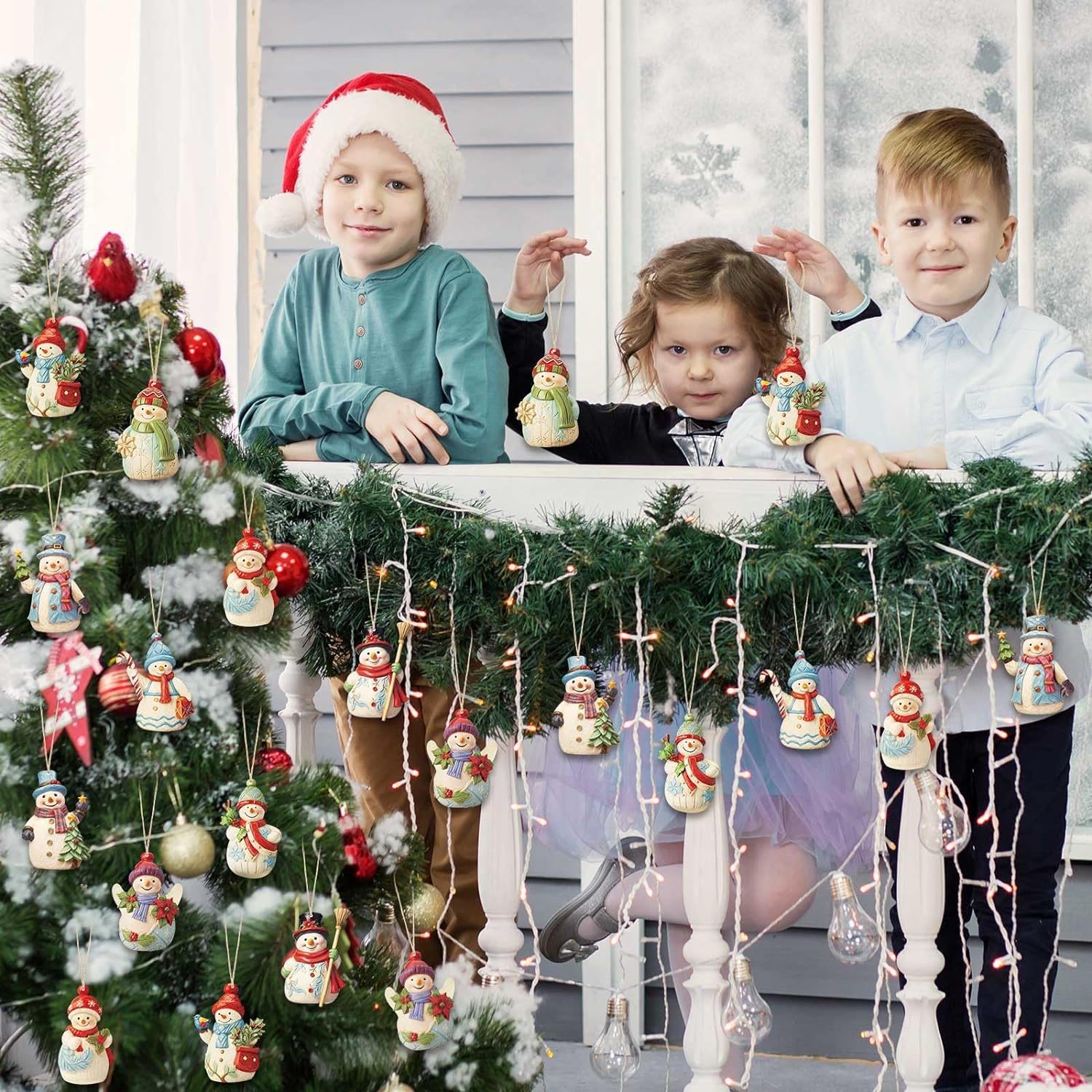 Umiin Decorazioni Natalizie: Set 2 Pupazzi Di Neve Per Albero Di Natale, Ornamenti In Resina Con Cordino, Tema Invernale (Altezza 9.5cm) - 4