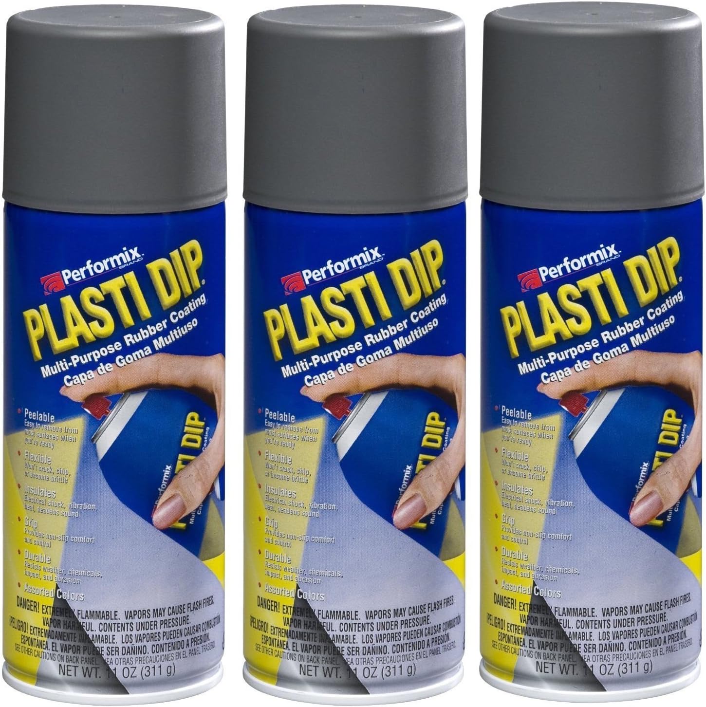 3-PACK Performix PLASTI DIP GUNMETAL GRAY 11OZ Spray CAN Rubber Handle Coating