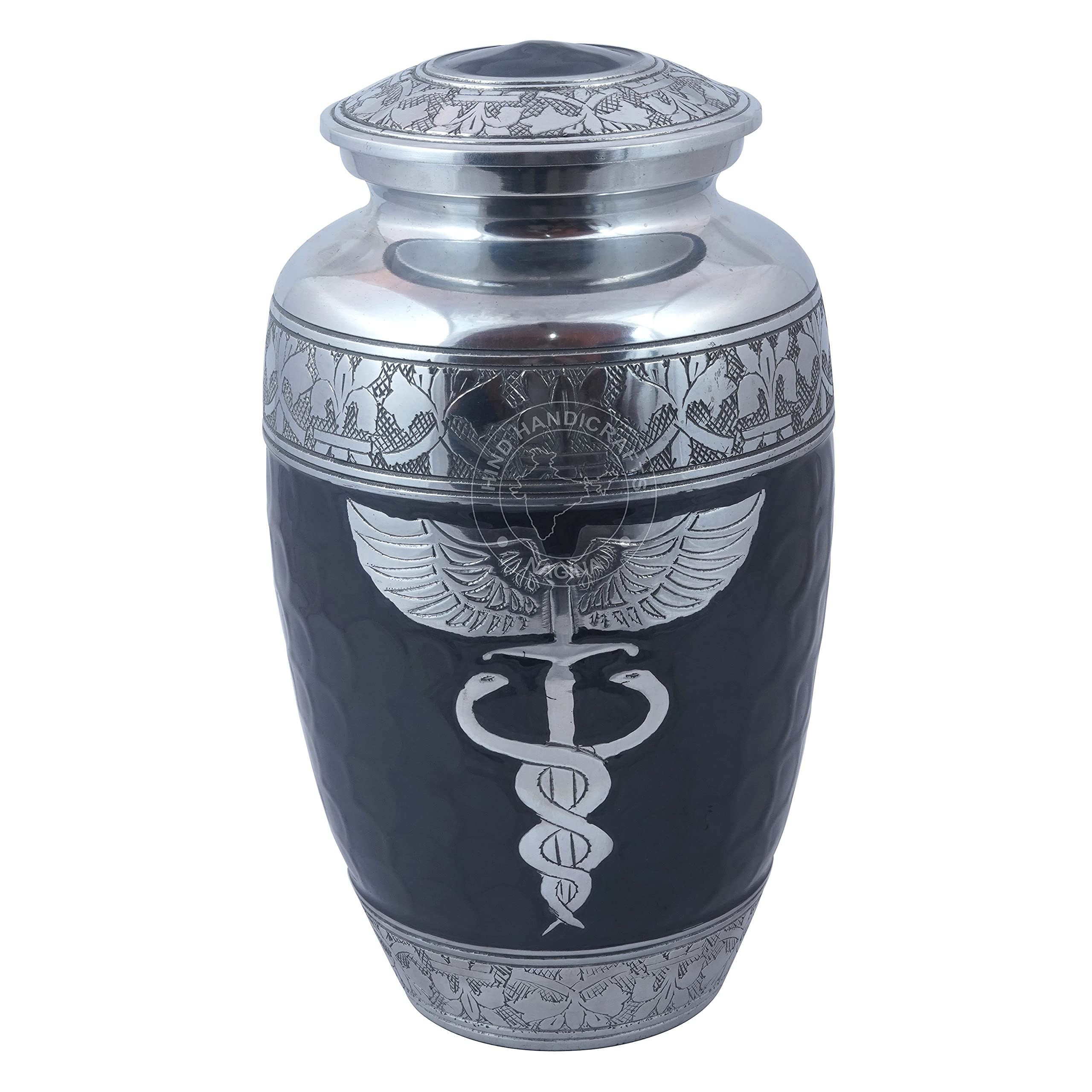 Hind Handicrafts Angel Wing Cremation Urn | Handcrafted Large Aluminium Funeral Urn for Human Ashes | Secure Lid & Velvet Bag – 220 cu in Adult Memorial (Angel Wing-5)
