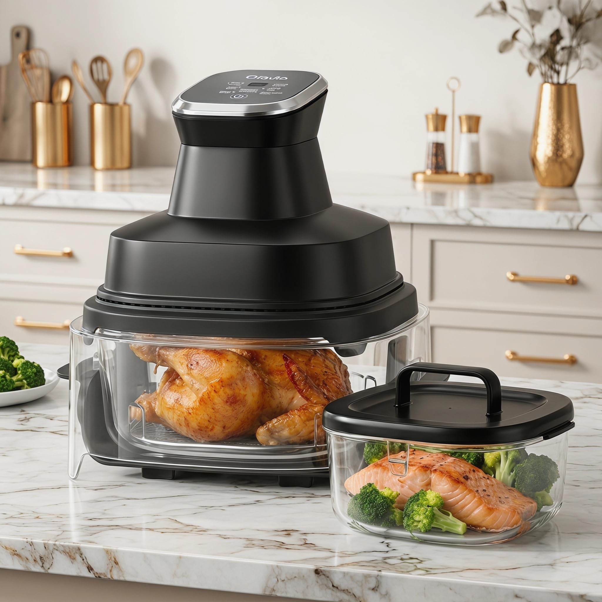 Glass Air Fryer 4.5L Dual Capacity, 1500W Hot Air Fryer with 2 Borosilicate Glass Bowls, 360° Visible Cooking, Oil-Free Healthy Fryer, Dishwasher Safe, Auto Shut-Off for 2-8 People
