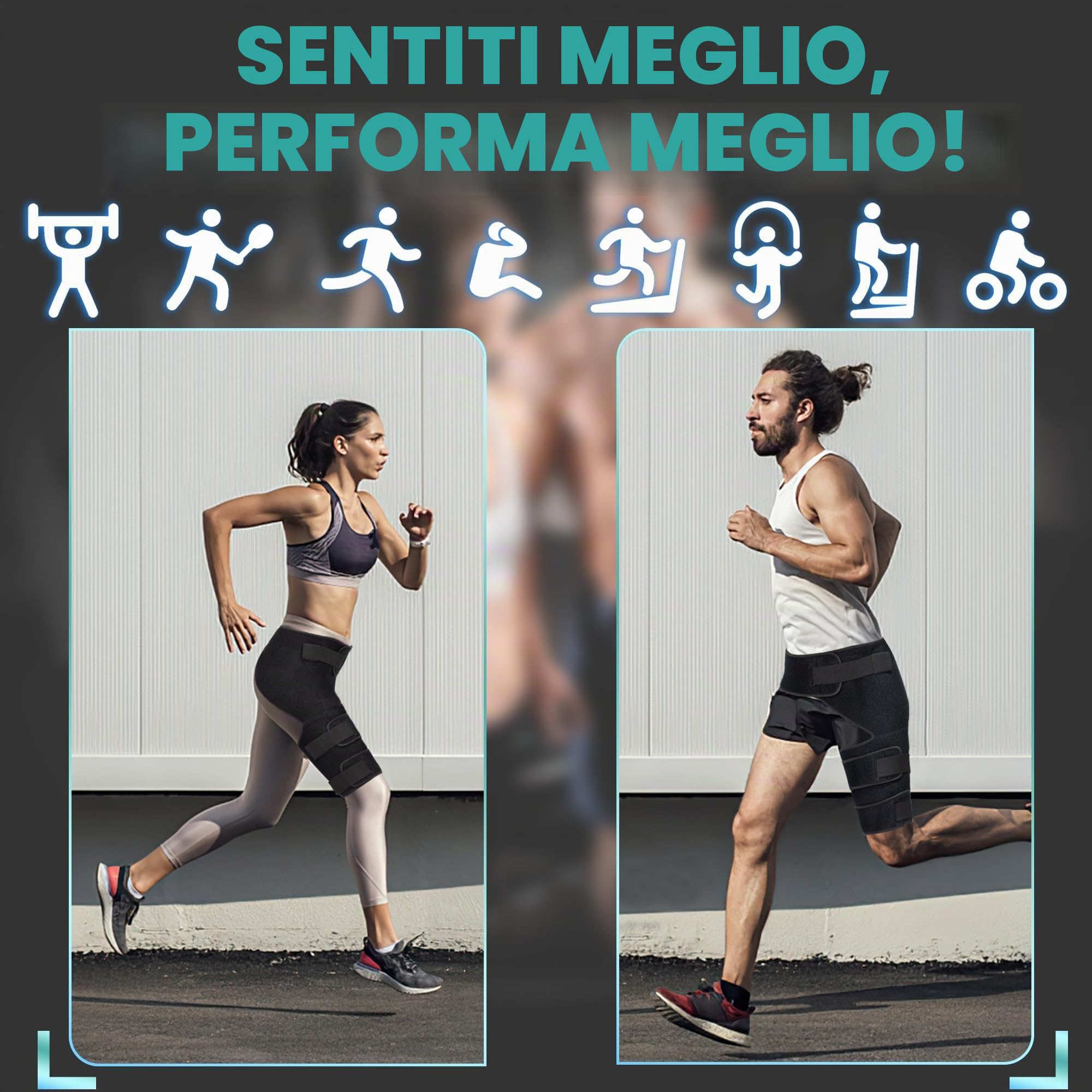 Hiball Tutore regolabile per anca e coscia per alleviare il dolore alla sciatica, stabilizzatore medico a compressione per inguine e tendine del ginocchio, per uomini e donne, fascia di supporto per