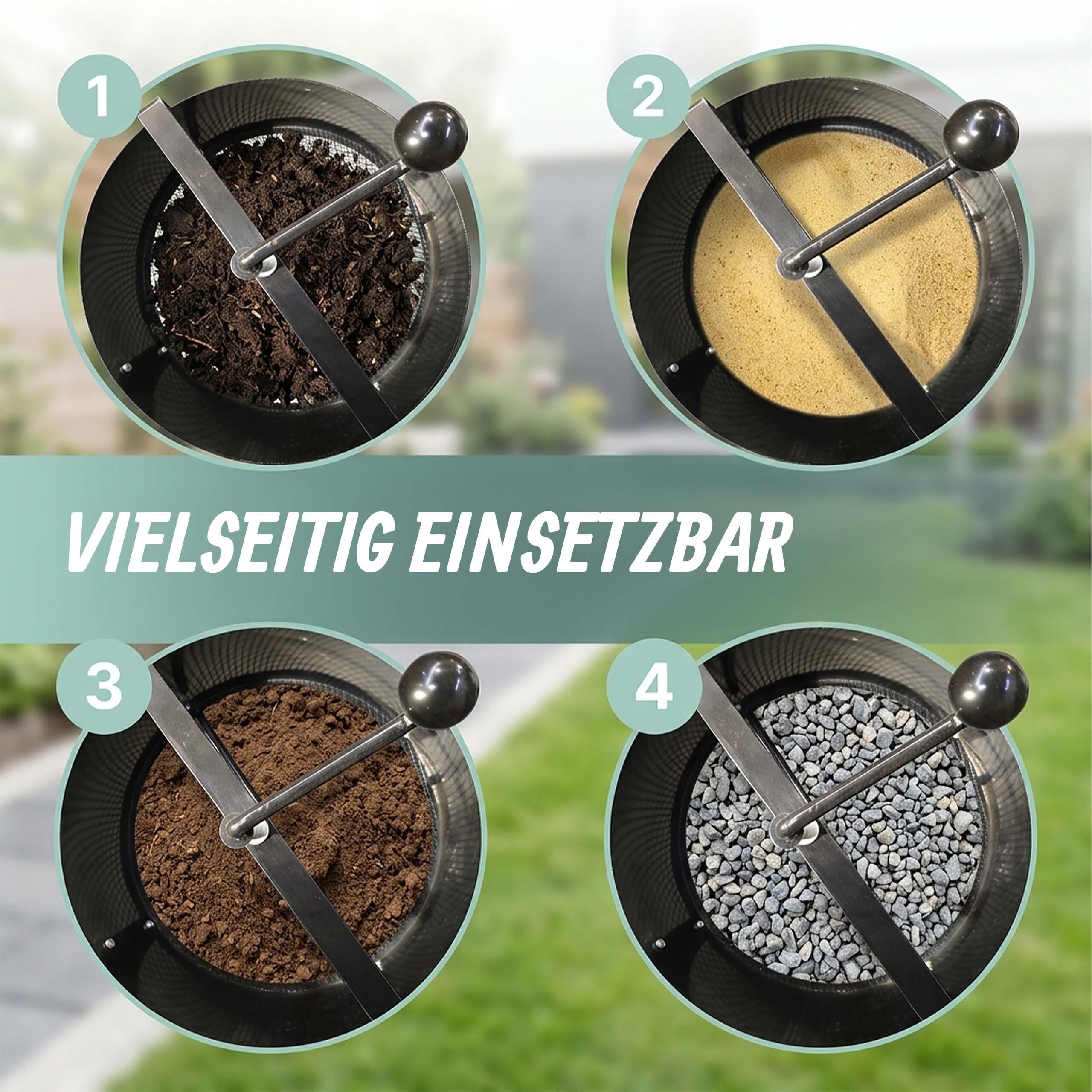 Relaxdays Gartensieb, Handkurbel, Ø 40 cm, Erde, Steine, Sand, Stahl, stehend, feinmaschiges Kompostsieb, schwarz