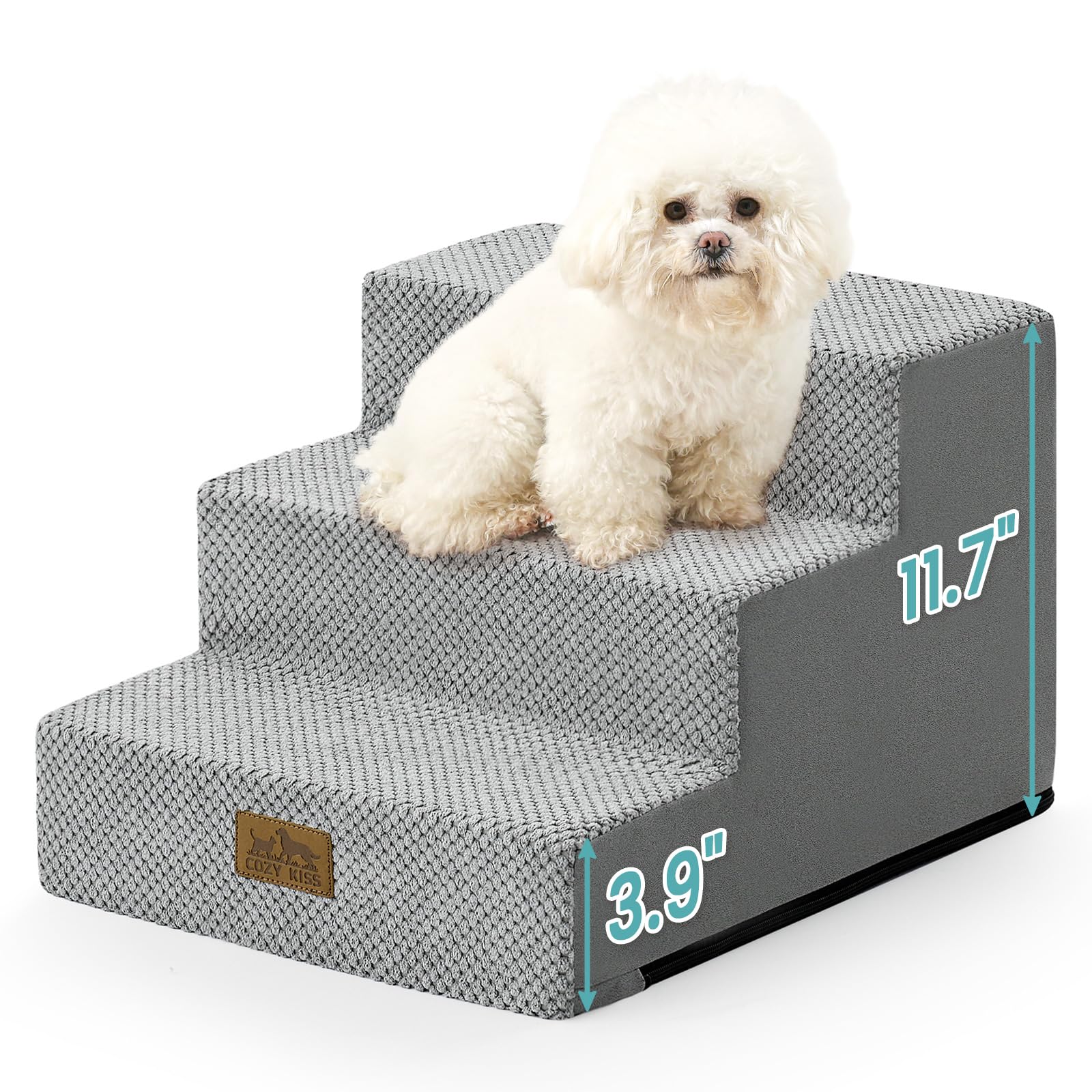 COZY KISS Dog Stairs for Small Dogs, 3 Step Pet Stairs for Beds &amp; Couches