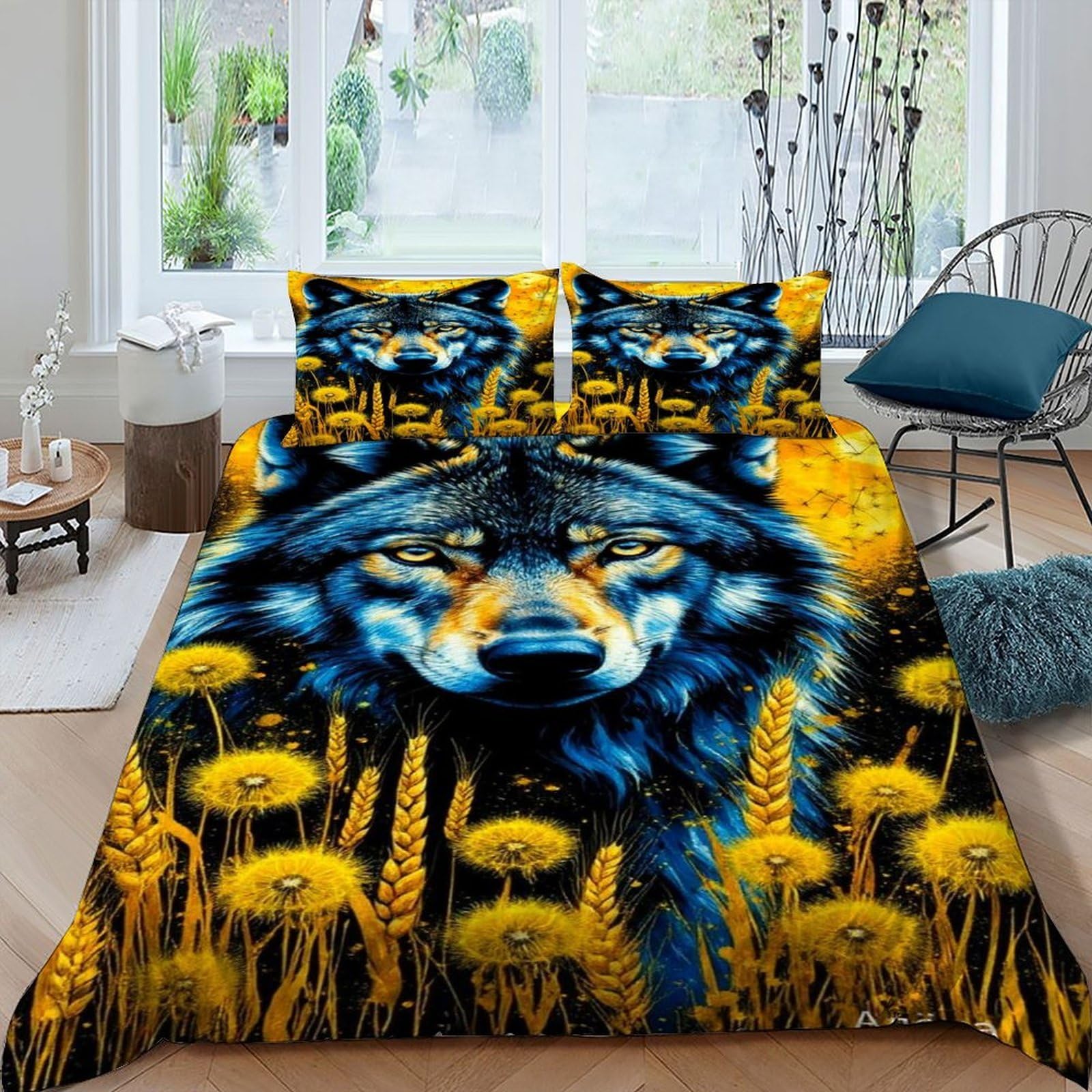 Parure de lit loup avec fermeture éclair pratique microfibre King