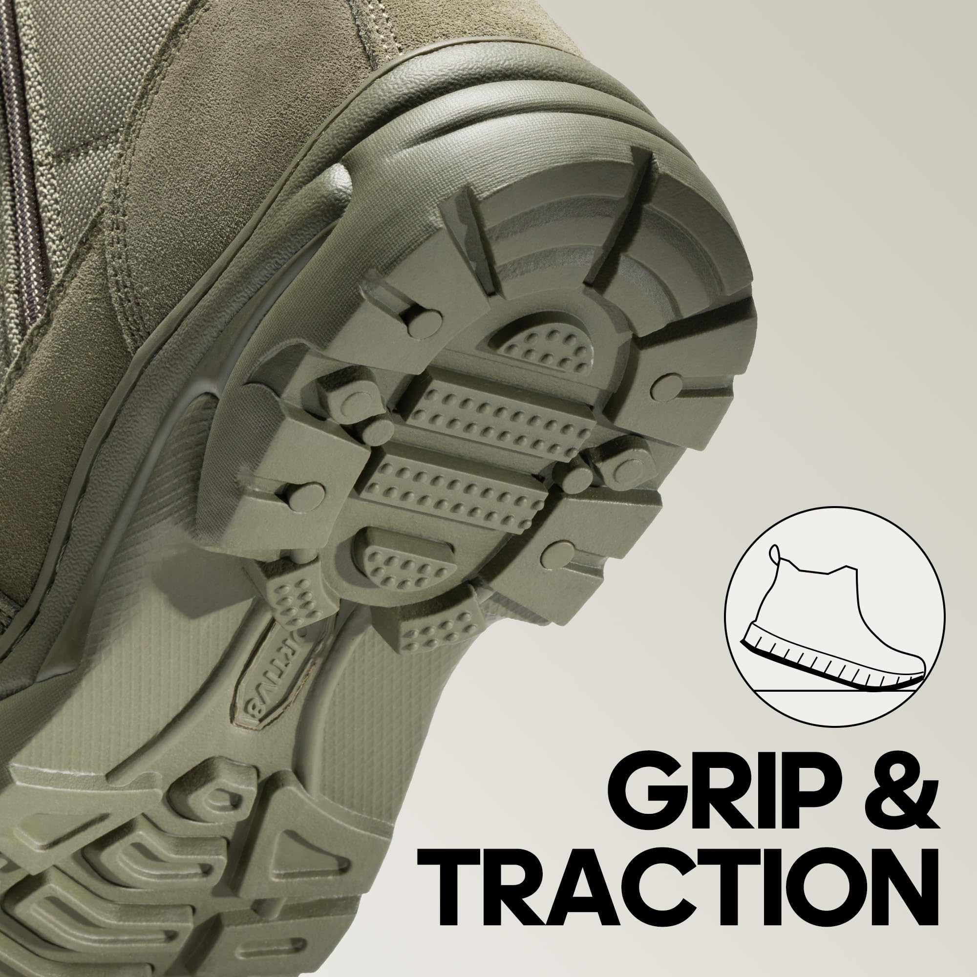 NORTIV 8 Stivali tattici militari da lavoro, da uomo, con cerniera laterale, in pelle, da moto, da combattimento (15-20 cm), Verde militare, 41.5 EU