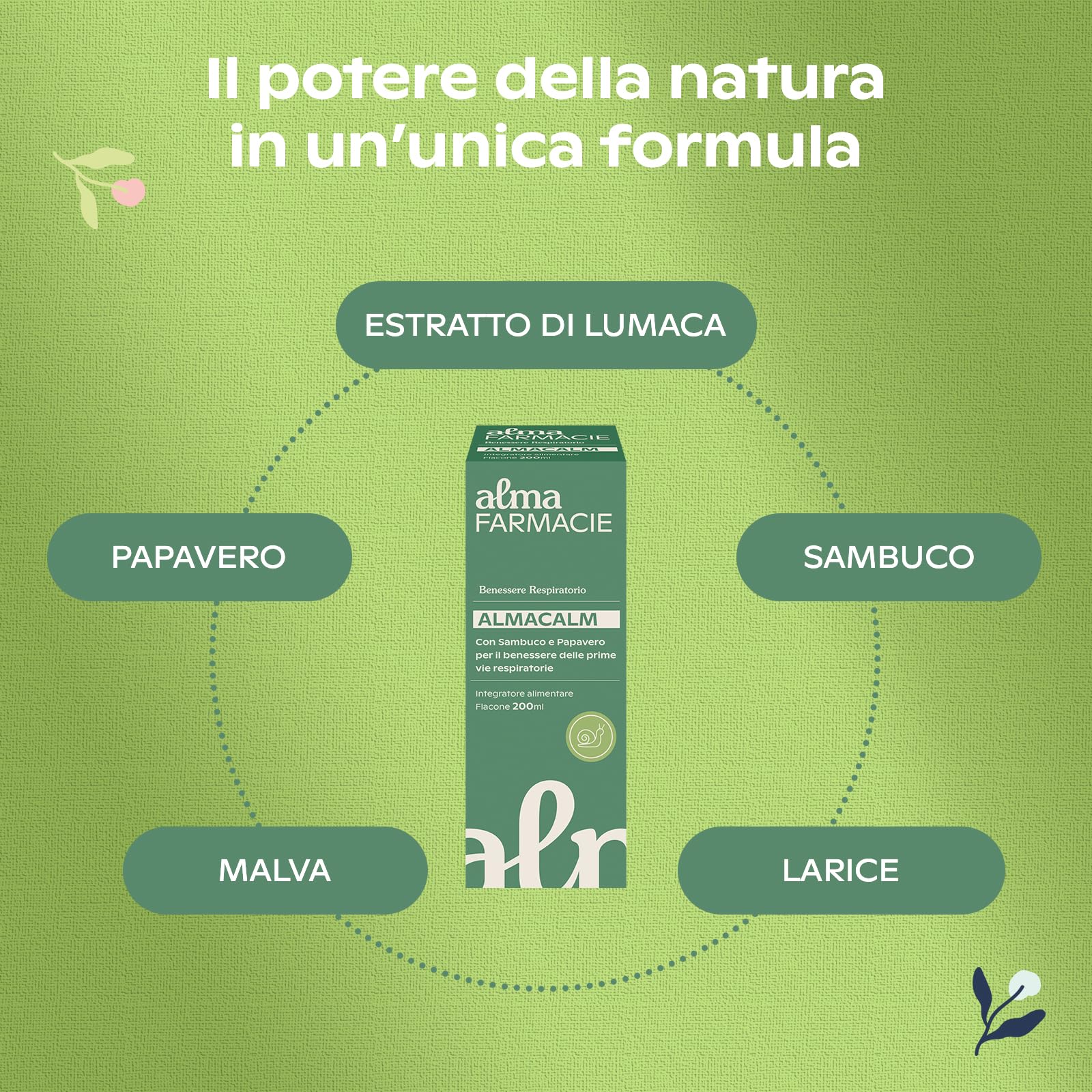 AlmaCalm Alma Farmacie, Sciroppo per Tosse ad Azione Lenitiva, Con Ingredienti Naturali, Malva, Sambuco e Papavero, Anche per Bambini, Bassa Concentrazione di Zuccheri, 200 ml