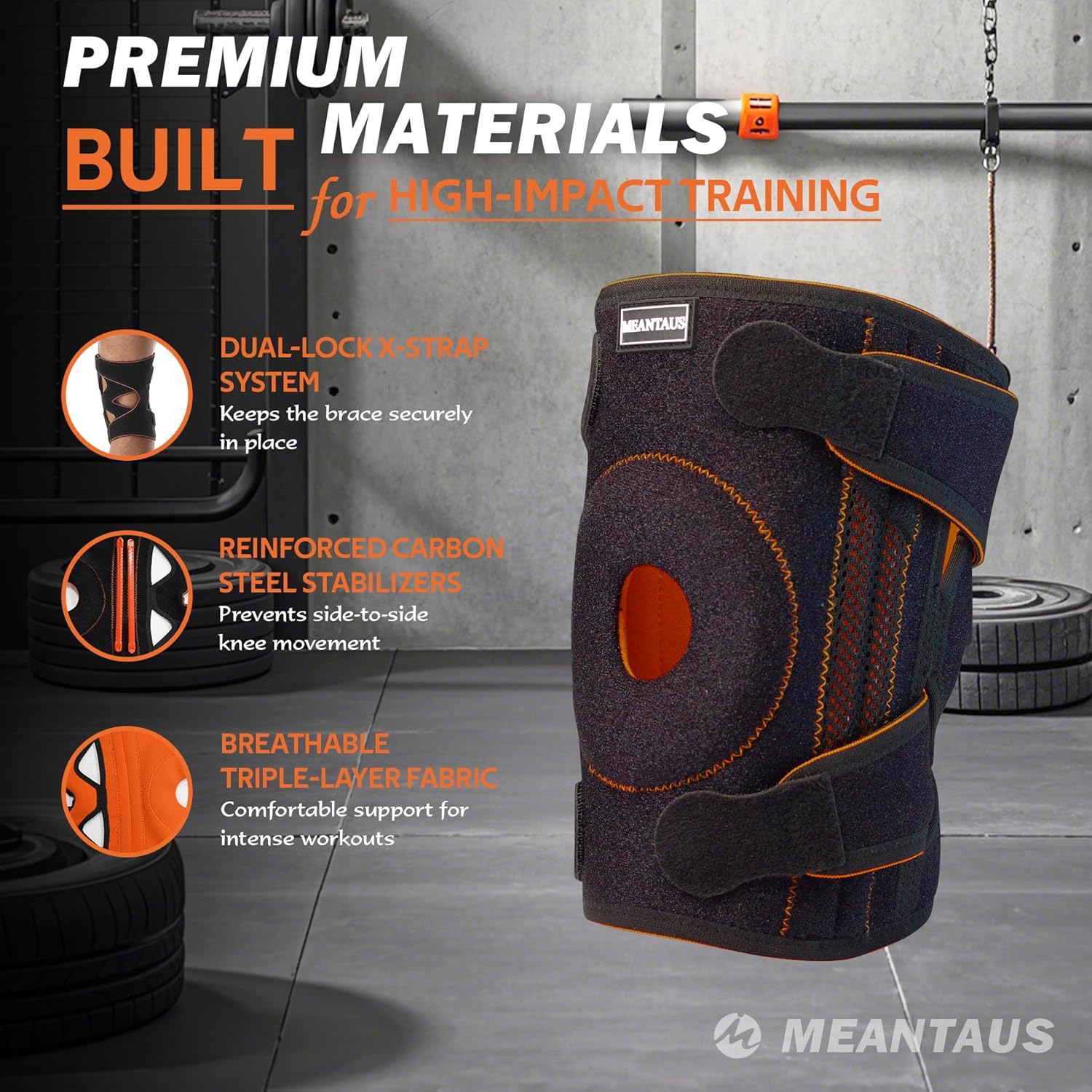 Knee Brace, Adjustable Compression Knee Support with Side Stabilizers, Patella Knee Sleeve for Men Women, Knee Pad for Weightlifting Running Basketball Gym Workout Training Sports (S/M)