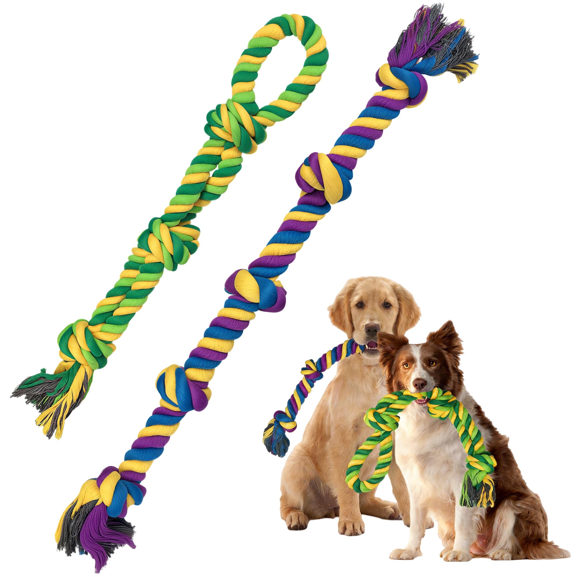 AmaCielo Dog Rope Toys for Large/Medium Aggressive Chewers, Tough Cotton Chew Toy, Tug of War Dog Pull Rope Teeth Cleaning (2 Pack-26.7Inch)