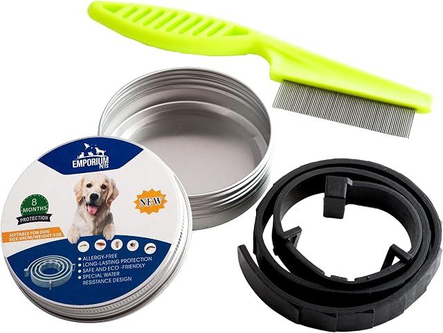 Emporium Pets Flea Collar for Dogs and Puppies, Includes Free Tick Comb, One Size Fits All Adjustable Collar, Flea, Lice & Tick Control For Dogs, 8 Months Protection, Waterproof Dog Flea Collar