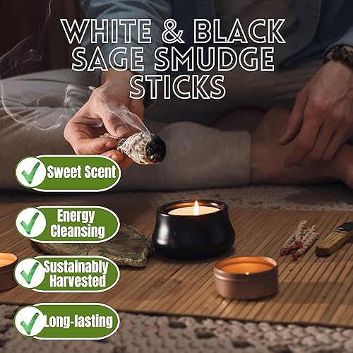 Vista 31 de Paquete de 3 barras de mezcla de salvia blanca para limpieza, meditación, yoga y manchas, salvia blanca orgánica mezclada con canela, copal, ruda