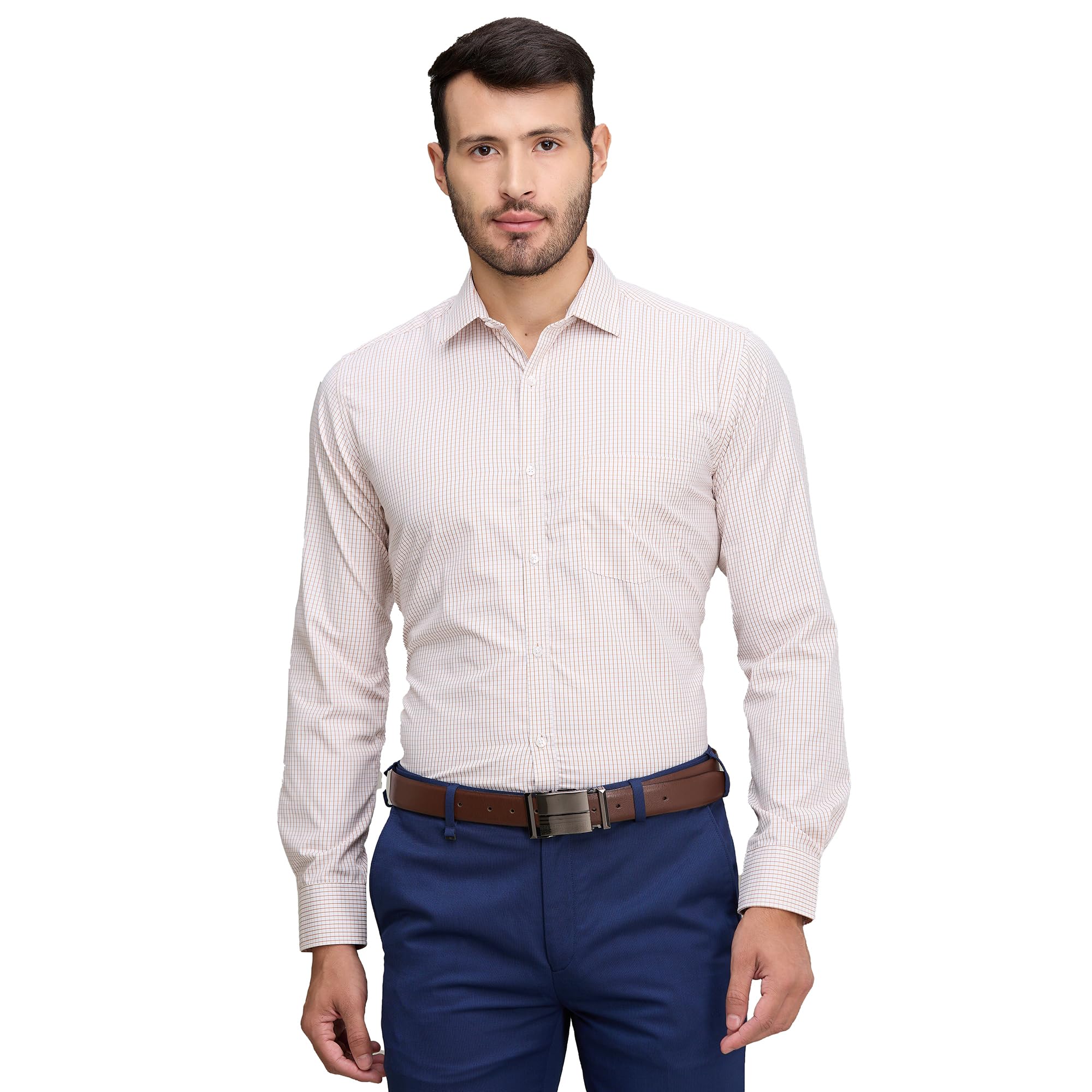 park avenue Men's Slim Fit Checks Pattern Cotton Blend Full Sleeve Semi Cut Away Collar Formal Shirt-picture-26