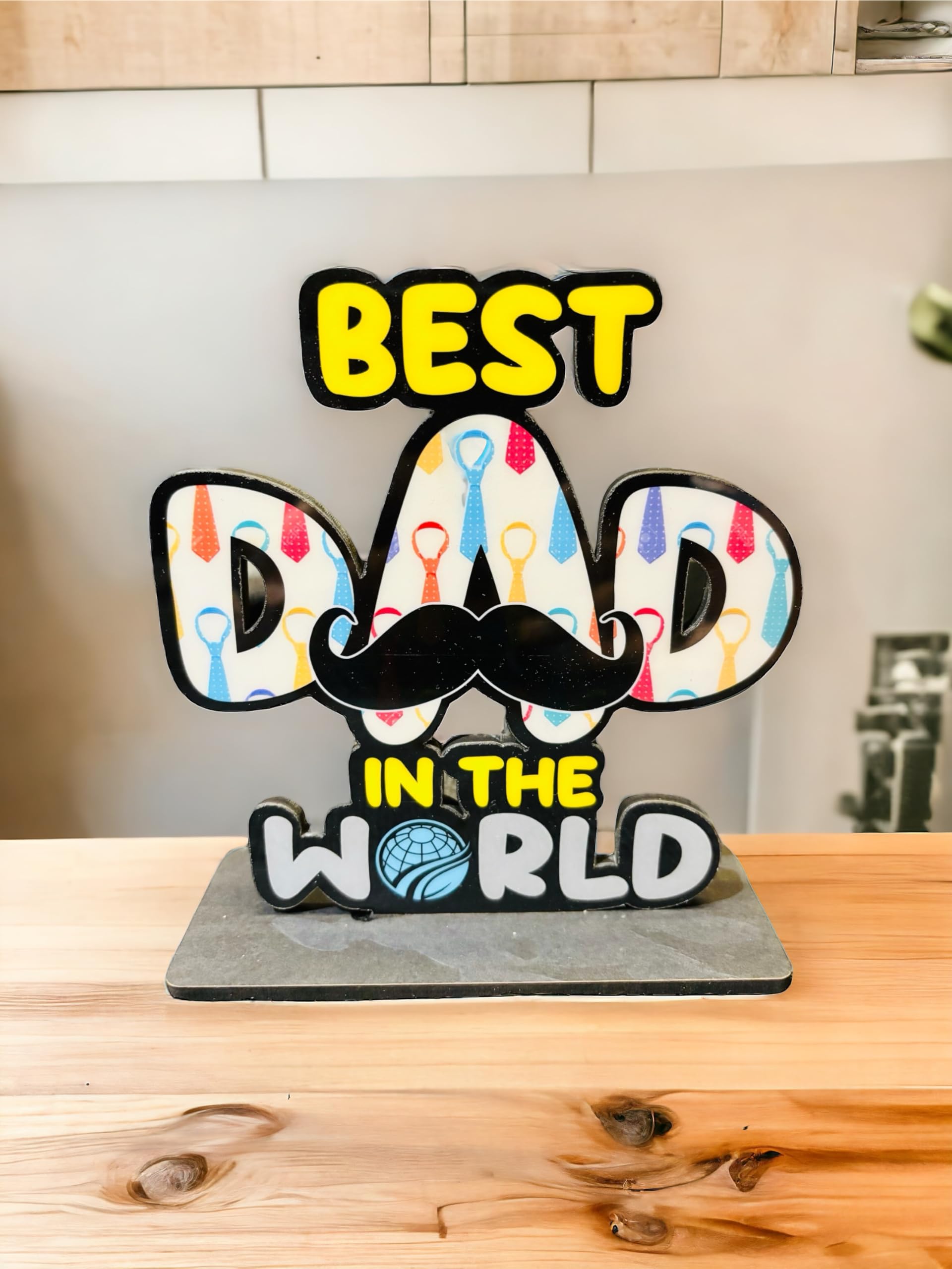 WARMINGO DE Best Dad In The World Wooden Trophy gift For Father or Dad | Fathers day Gift | Best Gift For Dad (Multicolor 6 x 5.5 Inches) (B0CSSKP81T) Amazon Price History, Amazon Price Tracker