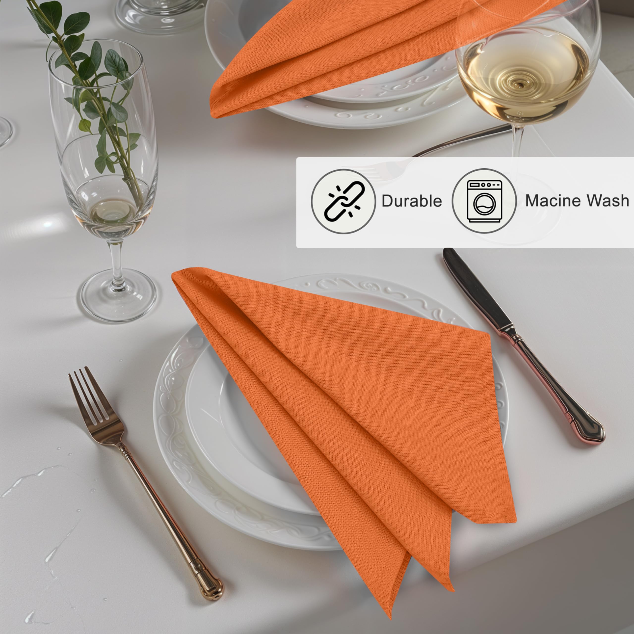Ruvanti Juego de 12 servilletas de lino de alta calidad, 18 x 18 pulgadas, dobladillo simple, servilletas de tela reutilizables, suaves, elegantes, lavables para bodas, fiestas, uso diario,