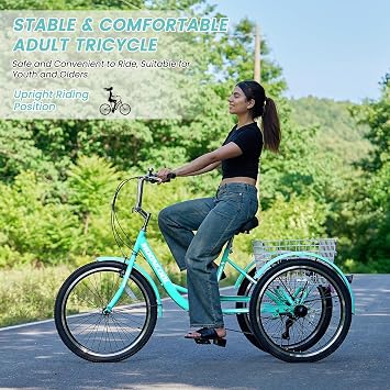 DoCred Adult Trikes, 20/24/26 Inch 7 Speed Adult Tricycles, Three Wheel Bikes with Basket for Women and Men, Cruise Bike Adults Tricycle for Recreation Shopping Exercise, Multiple Colors