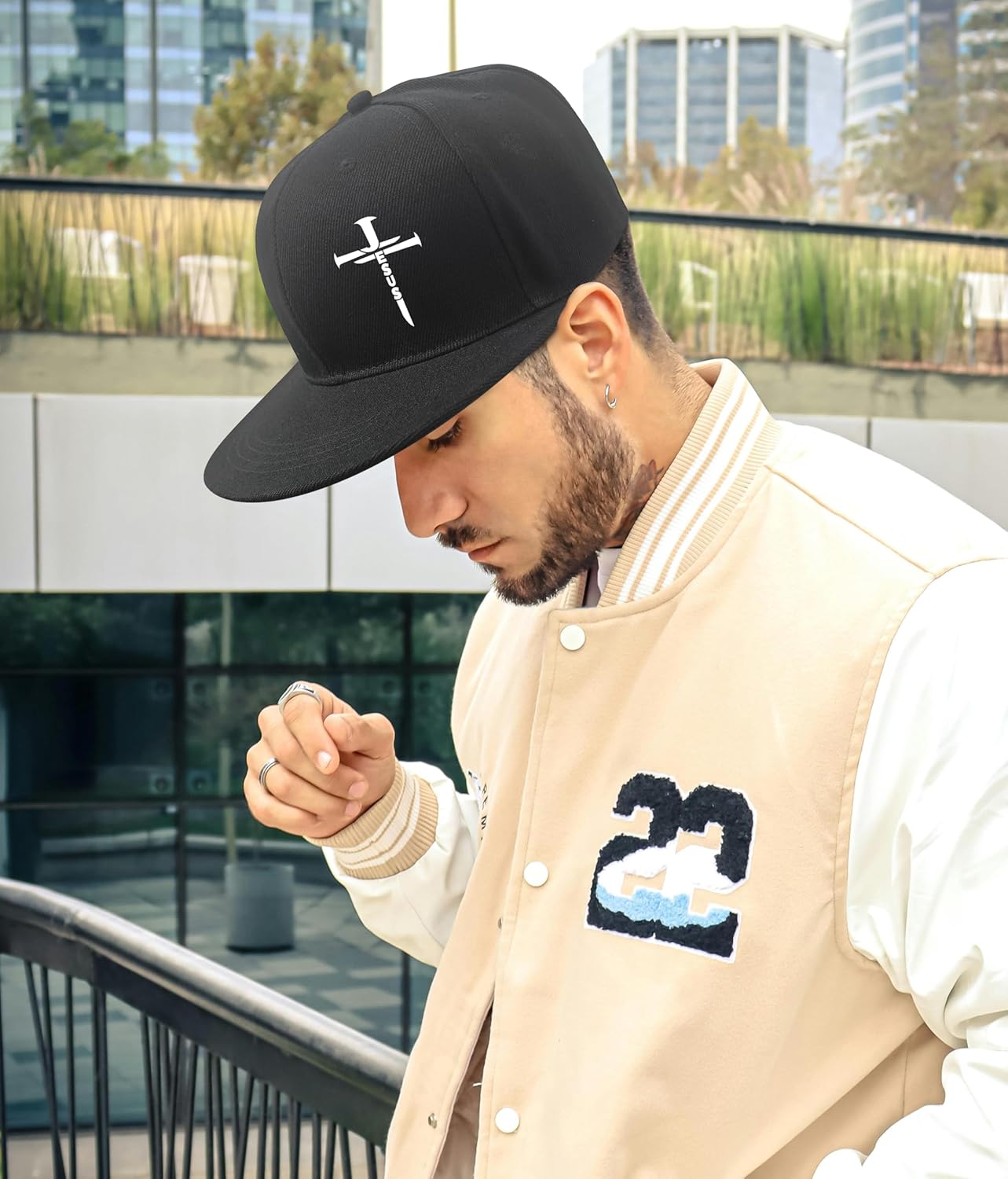 Christian Cross Hats Snapback Baseball Hat for Men Jesus 3 Nail Crosses Flat Bill Hats for Women Black Baseball Cap Adjustable Snap Backpack Dad Trucker Hat Christian Religious Gifts for Men Women - Image 4