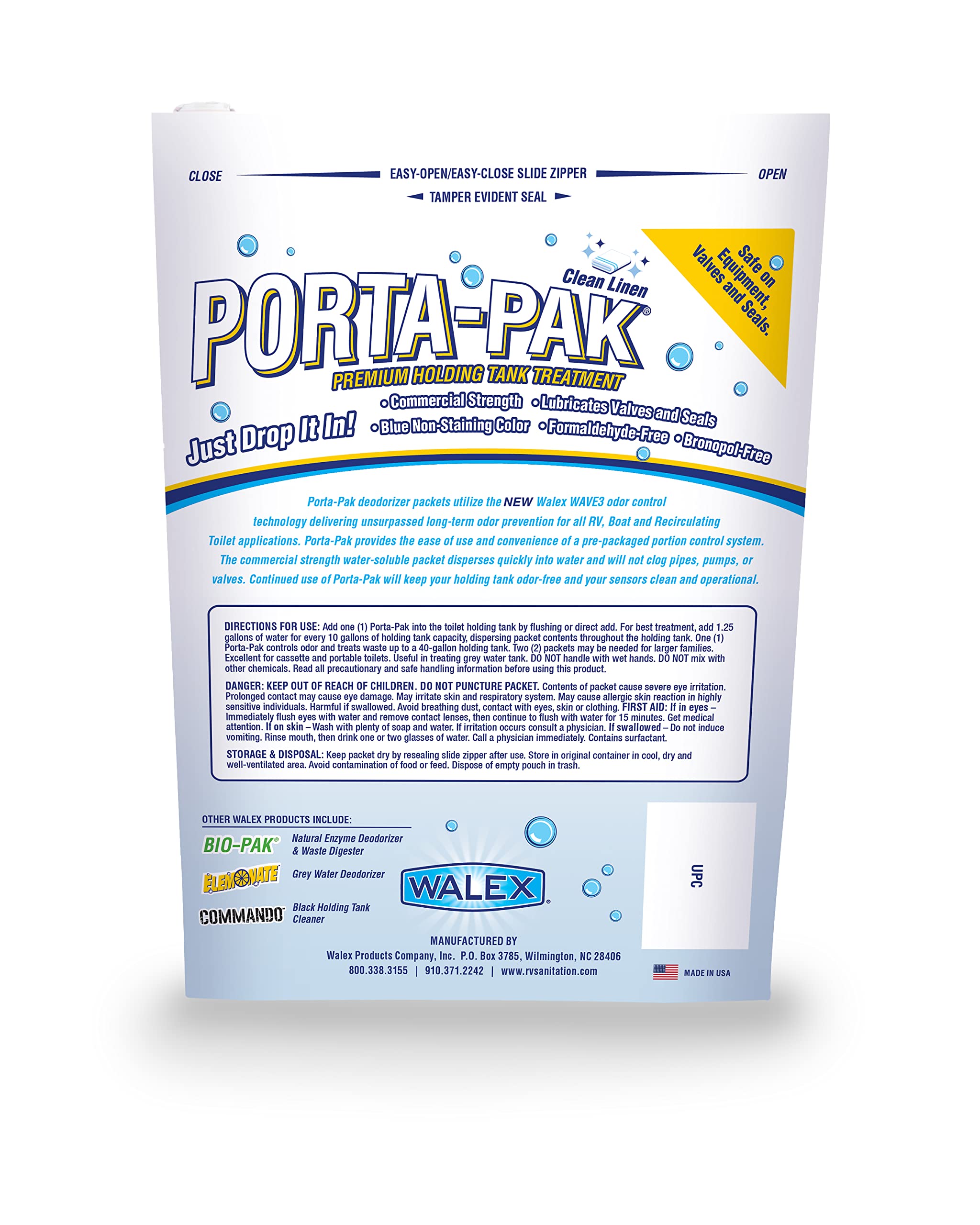 Walex Porta-Pak RV Marine Black Holding Tank Deodorizer Drop-Ins, Camper, Łódź, Kaseta Kempingowa Porta Kaseta WC, Czysta pościel, 10 sztuk