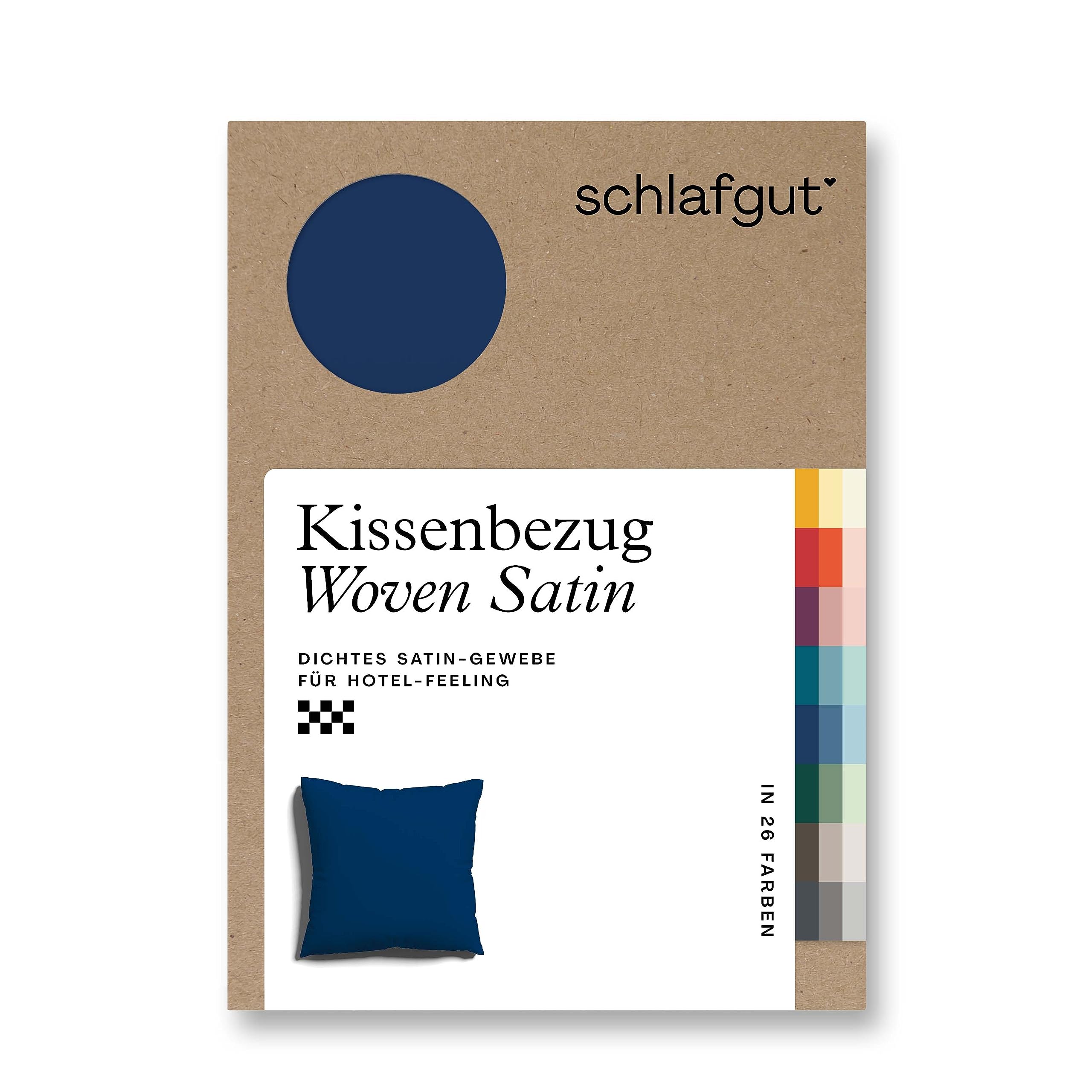 schlafgut Woven Satin Kissenbezug 40x40 cm Blue Deep Uni in Premium Hotelqualität, Kopfkissenbezug einzeln mit 100% weicher Baumwolle