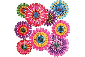 9 PCS Flower Hanging Paper Fans for Spring Decor