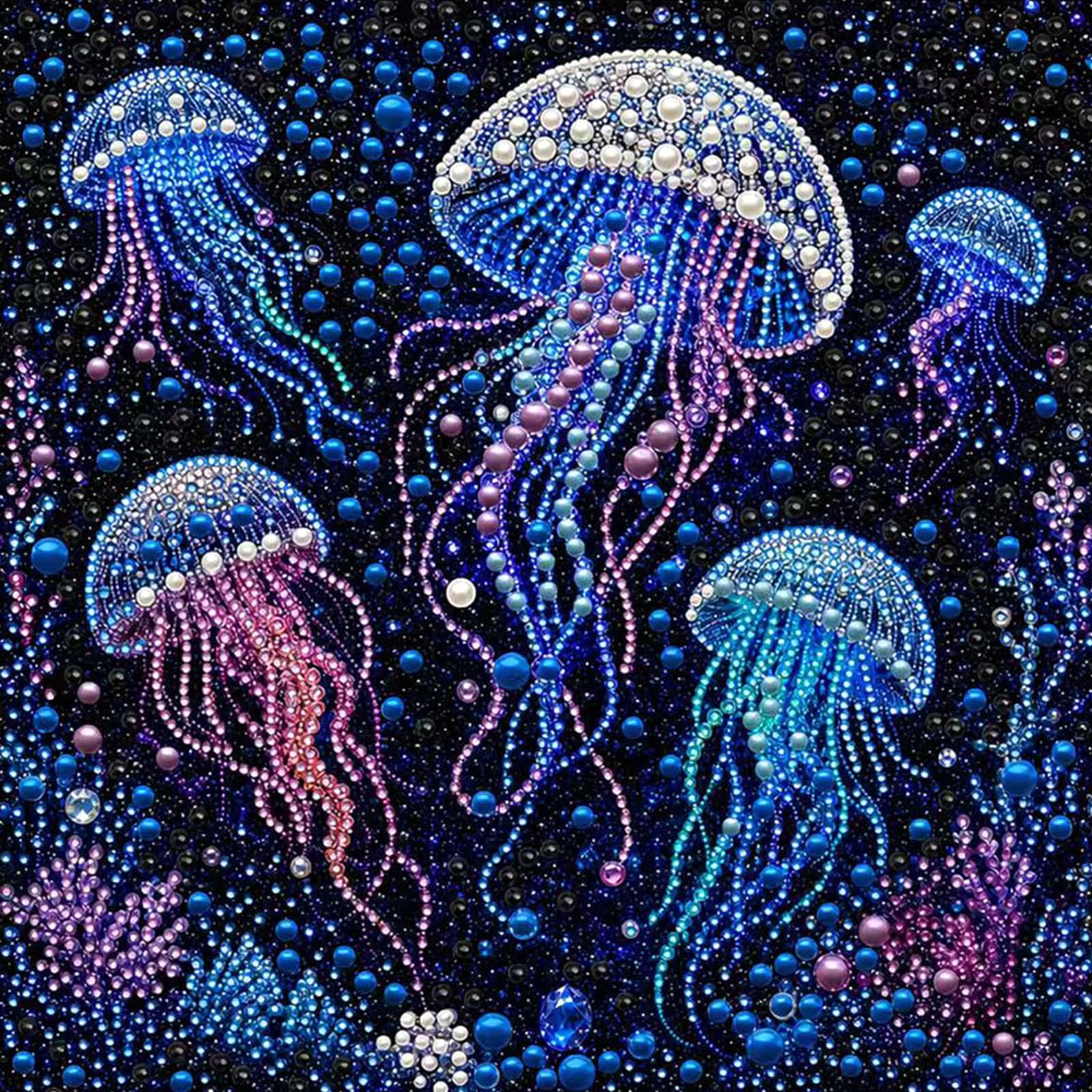 Jellyfish 5D Pearl Painting Kits With Frame, Diy Framed Pearl Painting Art Kits