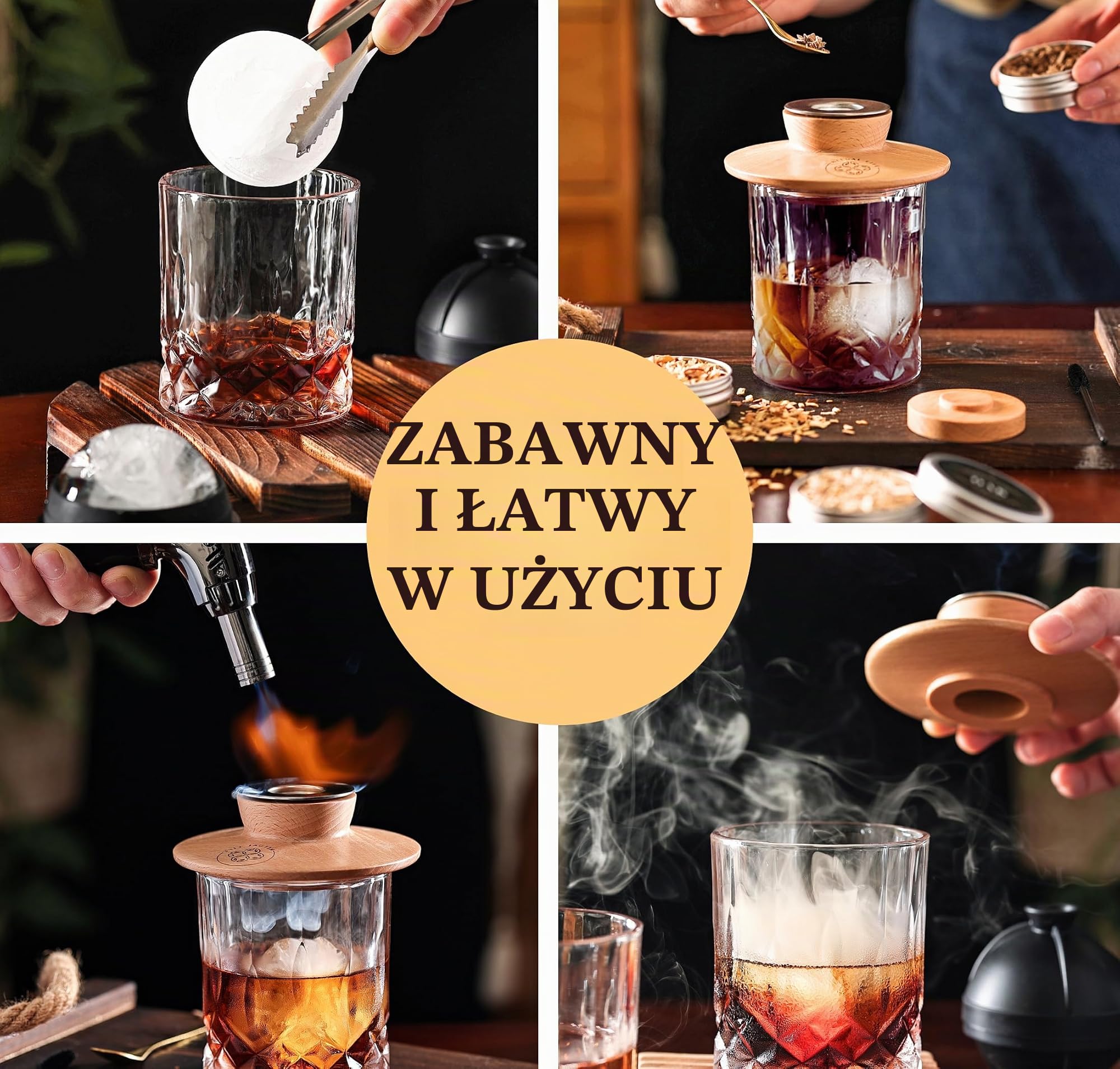 Zestaw do palenia koktajli – wędzarnia whisky, burbona, palacz do napojów z latarką, niestandardowa góra, 2 foremki do lodów, 4 smaki, drewniane chipsy, palacze do napojów whisky, zestaw do palenia